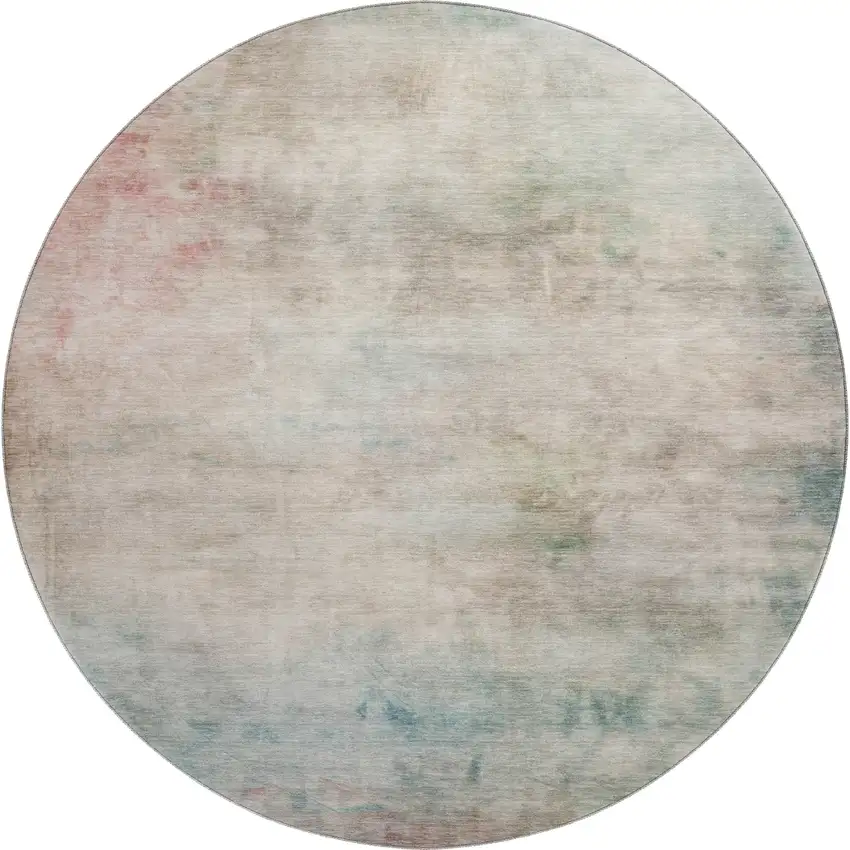 8' X 8' Taupe Blush And Teal Abstract Washable Round Rug With UV Protection Photo 1
