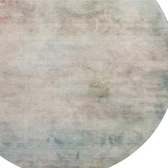 8' X 8' Taupe Blush And Teal Abstract Washable Round Rug With UV Protection Photo 2
