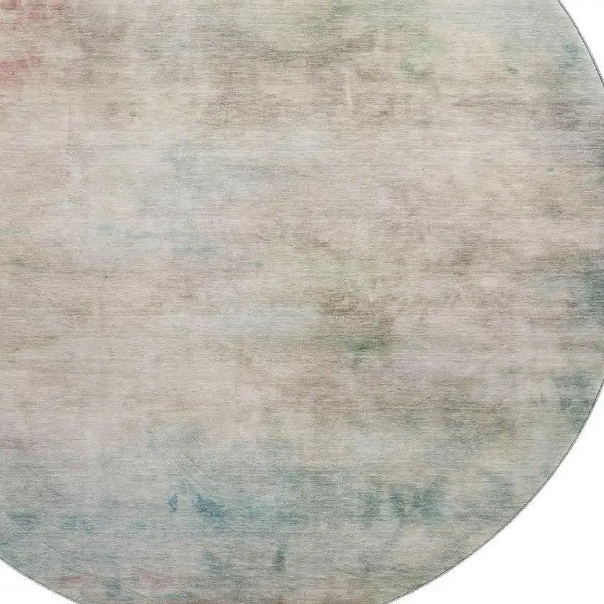 8' X 8' Taupe Blush And Teal Abstract Washable Round Rug With UV Protection Photo 2