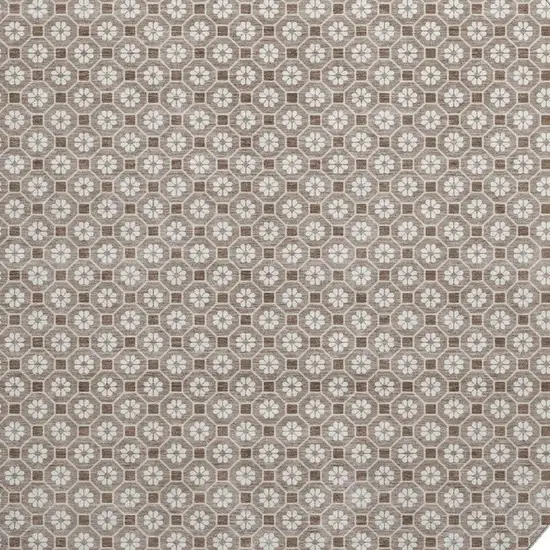 8' X 8' Taupe Brown And Ivory Geometric Washable Round Rug With UV Protection Photo 2