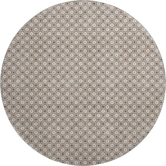 8' X 8' Taupe Brown And Ivory Geometric Washable Round Rug With UV Protection Photo 1