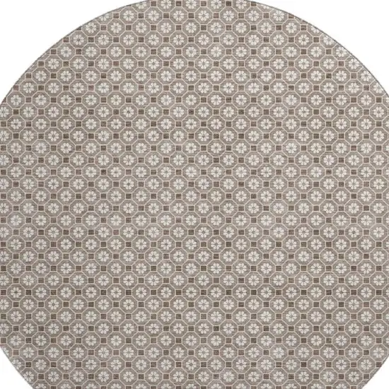 8' X 8' Taupe Brown And Ivory Geometric Washable Round Rug With UV Protection Photo 3