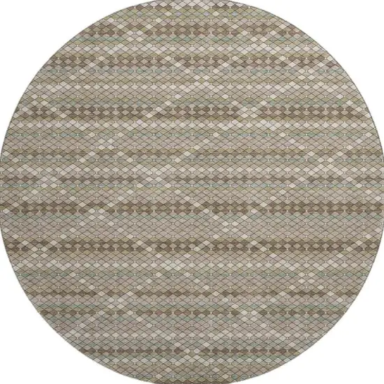 8' X 8' Taupe Brown And Ivory Geometric Washable Round Rug With UV Protection Photo 3