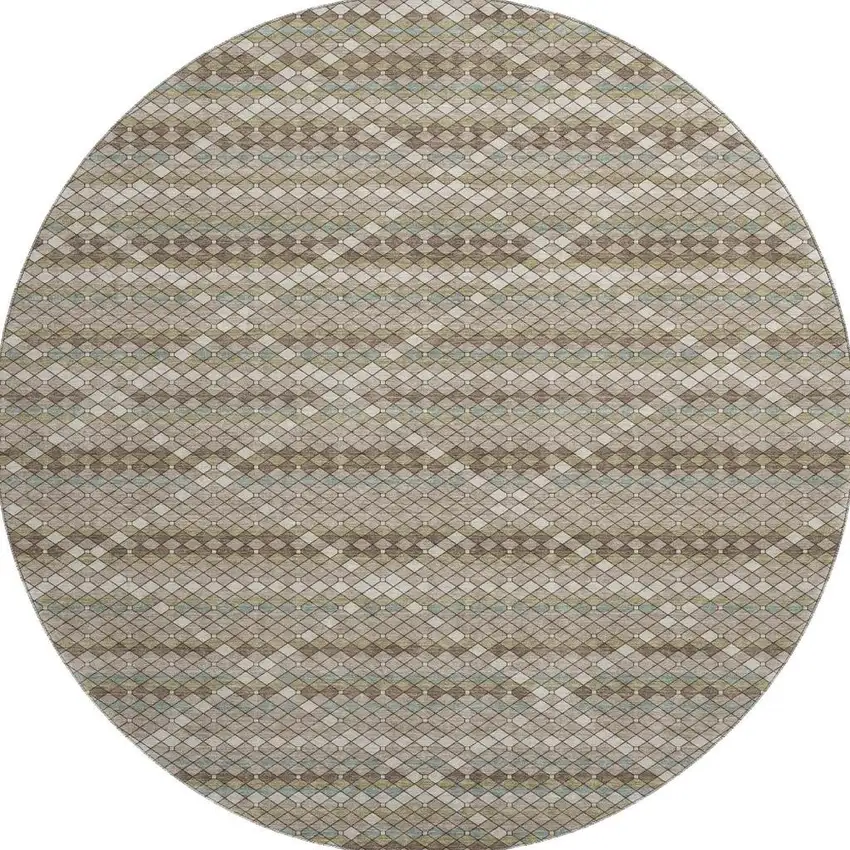 8' X 8' Taupe Brown And Ivory Geometric Washable Round Rug With UV Protection Photo 3