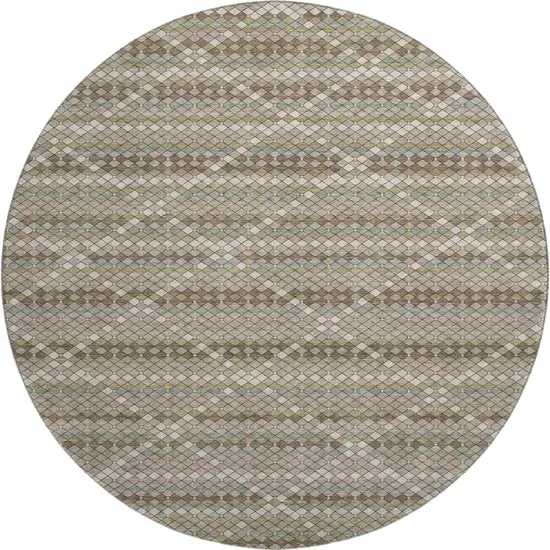 8' X 8' Taupe Brown And Ivory Geometric Washable Round Rug With UV Protection Photo 1