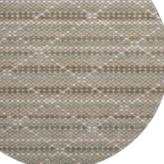 8' X 8' Taupe Brown And Ivory Geometric Washable Round Rug With UV Protection Photo 2