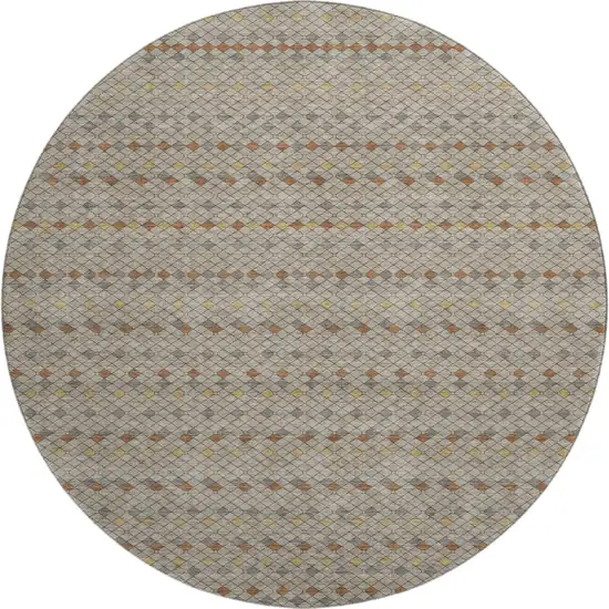 8' X 8' Taupe Copper And Gold Striped Washable Round Rug With UV Protection Photo 1
