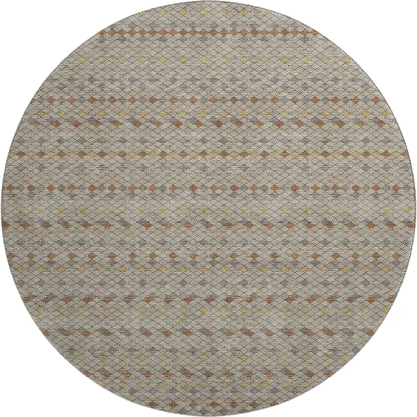 8' X 8' Taupe Copper And Gold Striped Washable Round Rug With UV Protection Photo 1