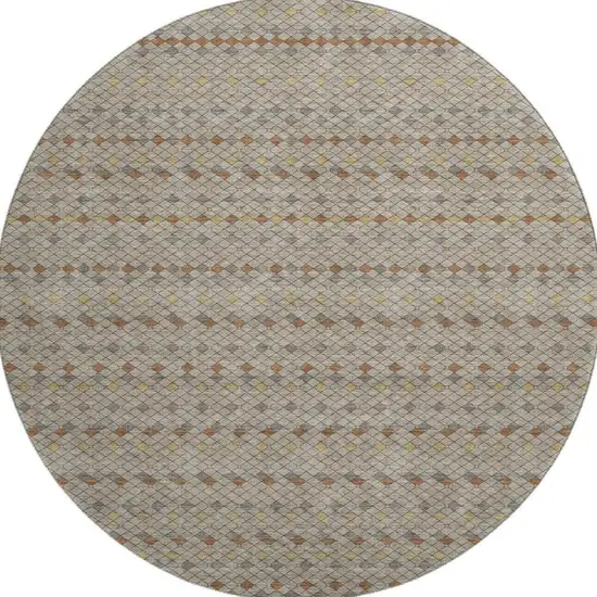 8' X 8' Taupe Copper And Gold Striped Washable Round Rug With UV Protection Photo 3