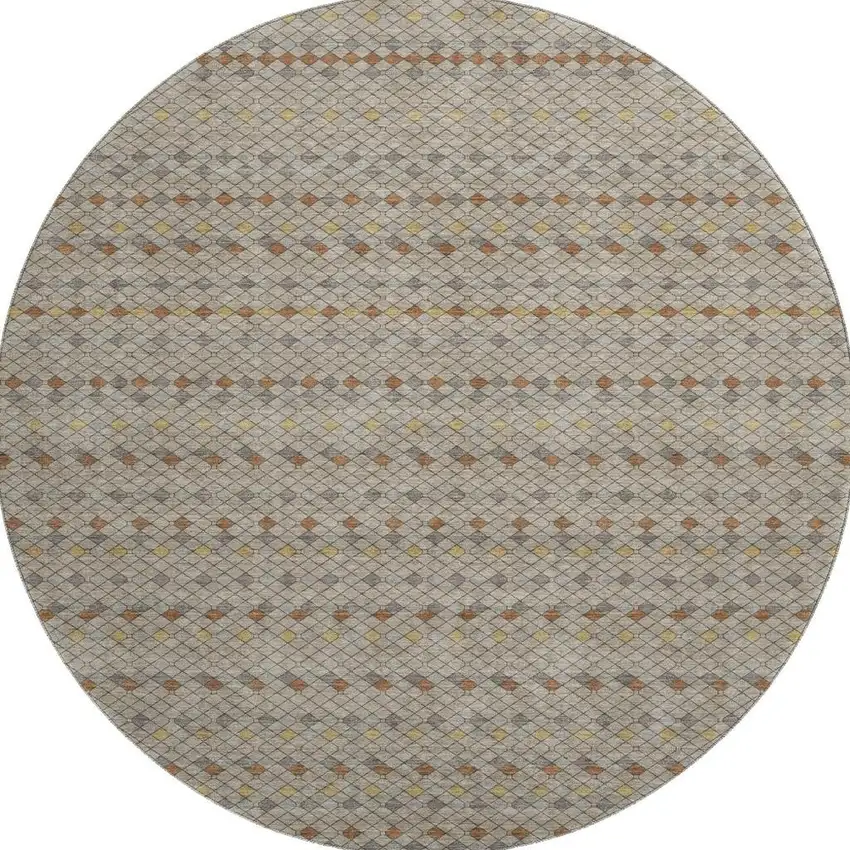 8' X 8' Taupe Copper And Gold Striped Washable Round Rug With UV Protection Photo 3
