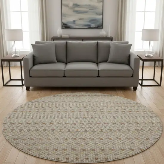 8' X 8' Taupe Copper And Gold Striped Washable Round Rug With UV Protection Photo 2