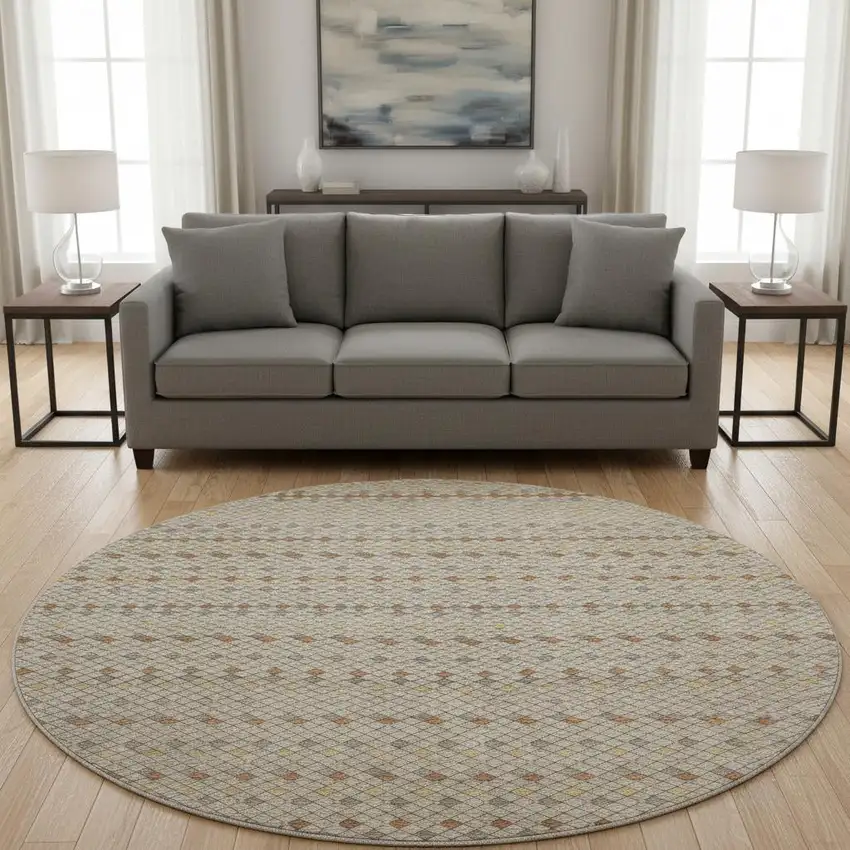 8' X 8' Taupe Copper And Gold Striped Washable Round Rug With UV Protection Photo 2