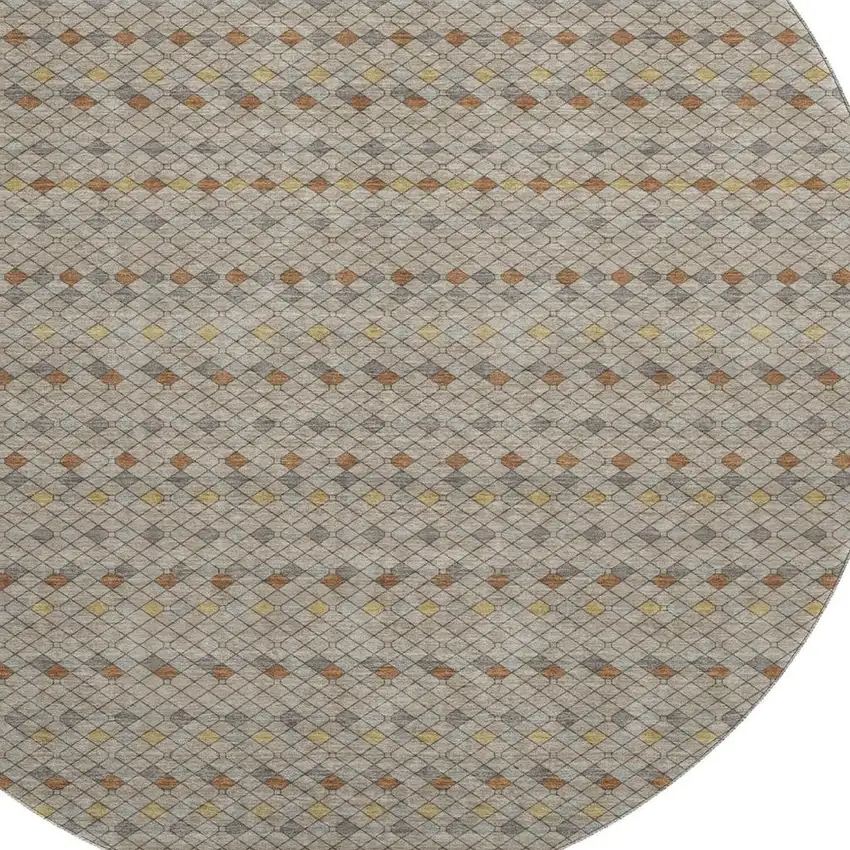 8' X 8' Taupe Copper And Gold Striped Washable Round Rug With UV Protection Photo 2