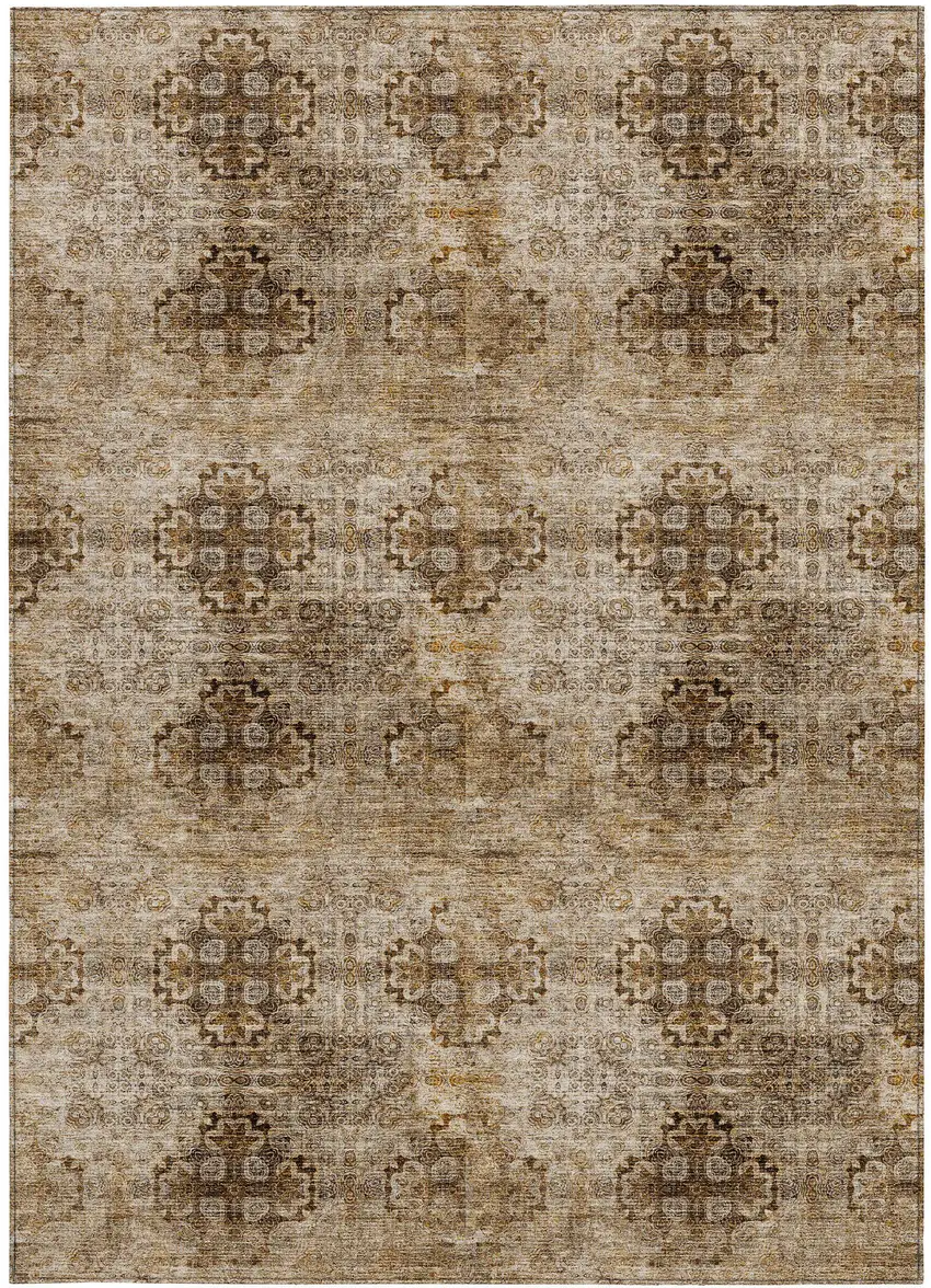 3' X 4' Taupe Floral Medallion Washable Non Skid Indoor Outdoor Area Rug Photo 4