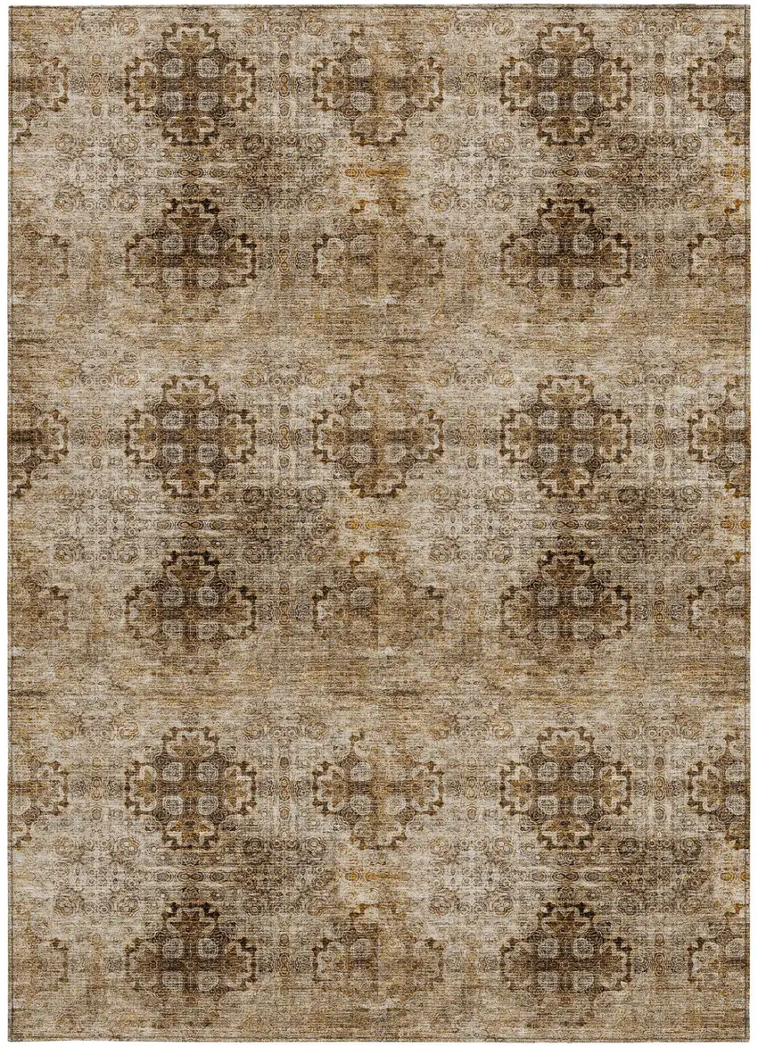 Taupe Floral Medallion Washable Non Skid Indoor Outdoor Area Rug Photo 4