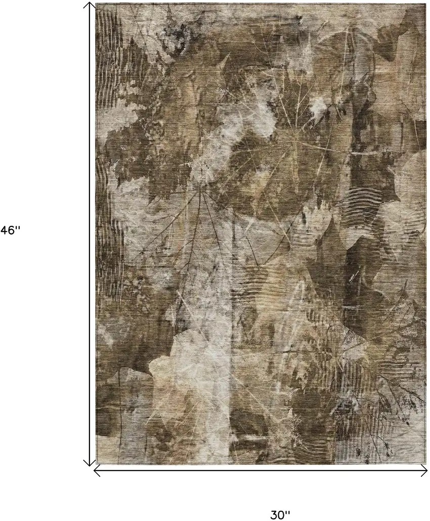 Taupe Floral Washable Non Skid Indoor Outdoor Area Rug Photo 3