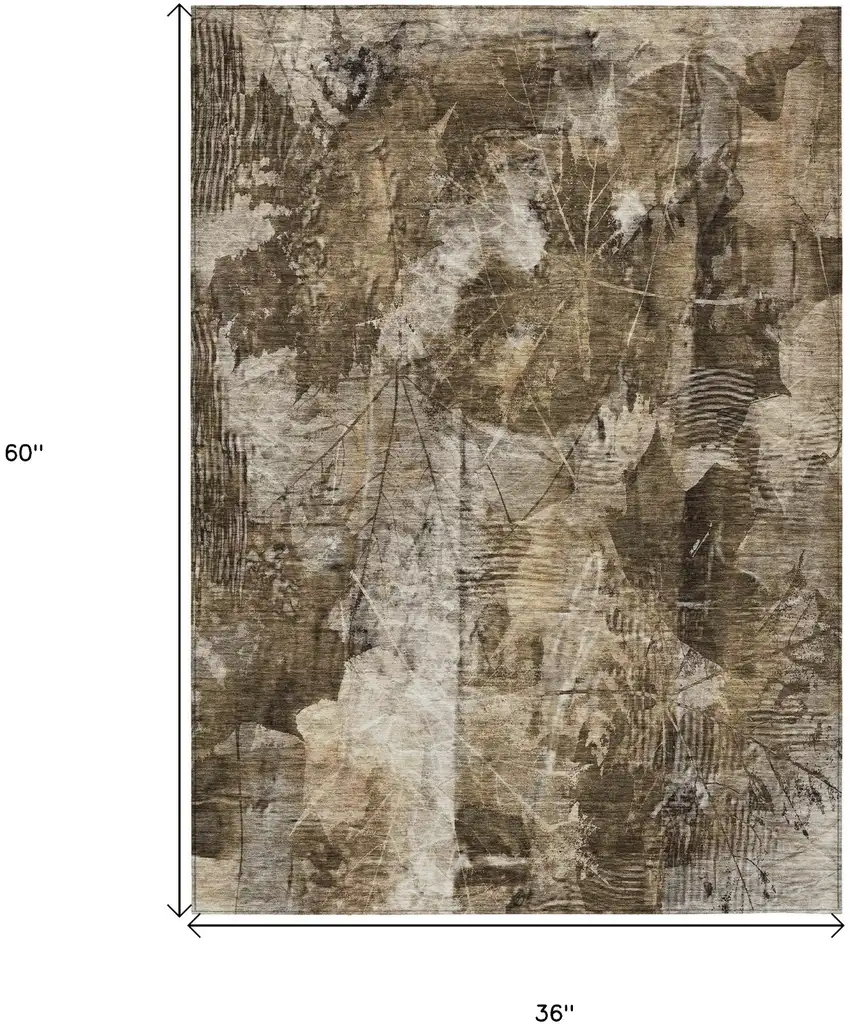 Taupe Floral Washable Non Skid Indoor Outdoor Area Rug Photo 3