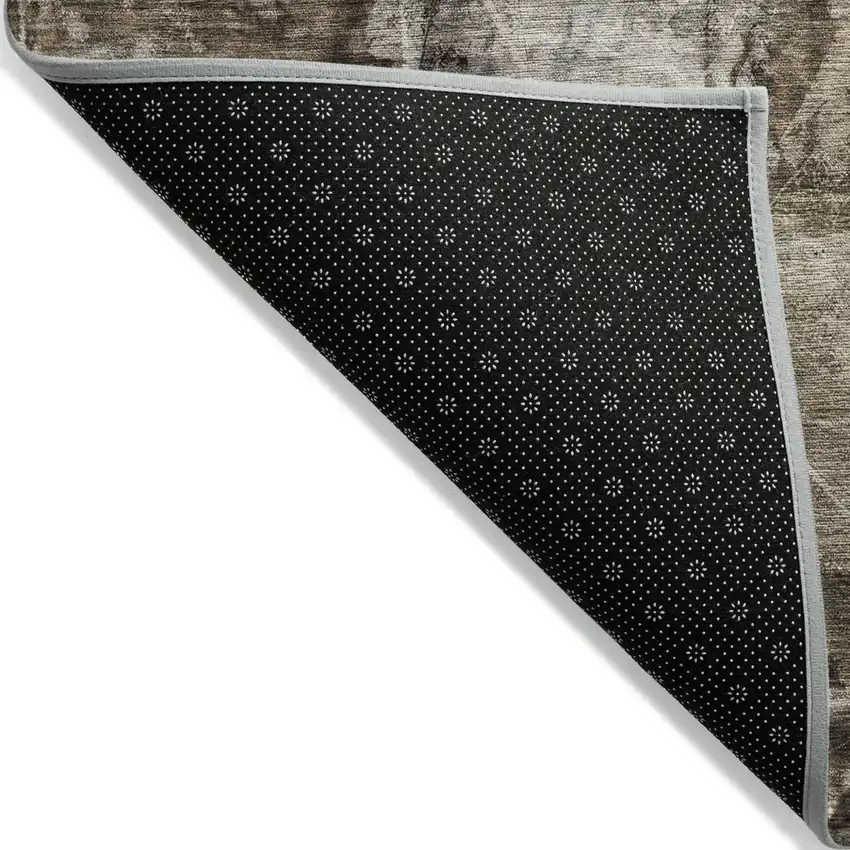 Taupe Floral Washable Non Skid Indoor Outdoor Area Rug Photo 5