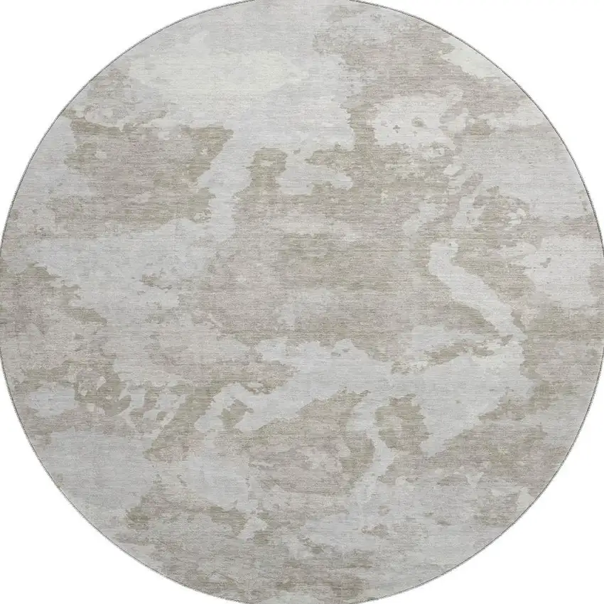 8' X 8' Taupe Gray And Silver Abstract Washable Round Rug With UV Protection Photo 3