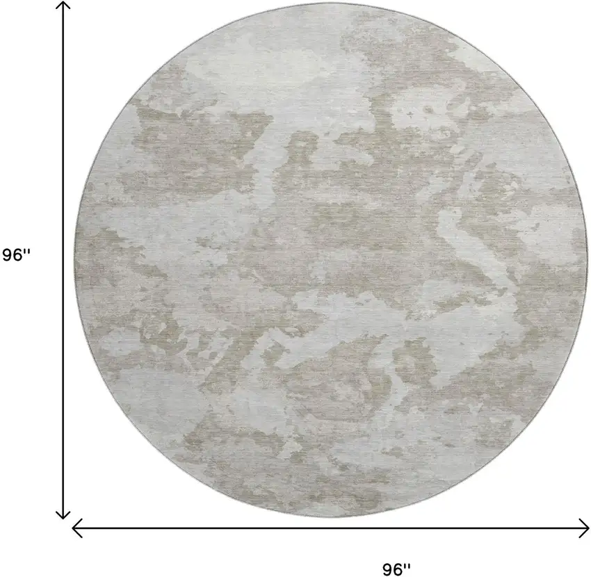 8' X 8' Taupe Gray And Silver Abstract Washable Round Rug With UV Protection Photo 9