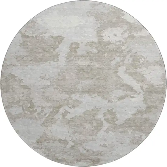 8' X 8' Taupe Gray And Silver Abstract Washable Round Rug With UV Protection Photo 1