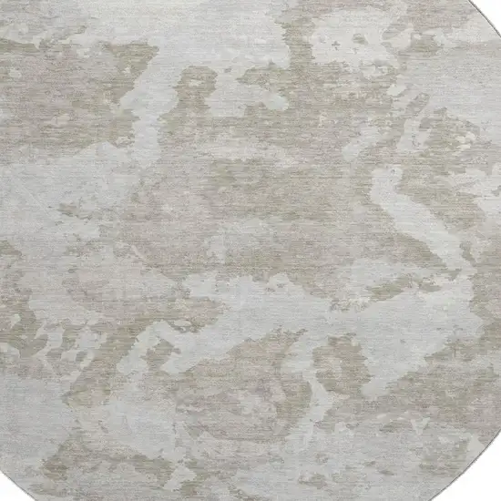 8' X 8' Taupe Gray And Silver Abstract Washable Round Rug With UV Protection Photo 2