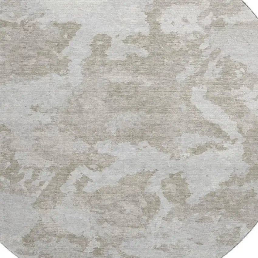 8' X 8' Taupe Gray And Silver Abstract Washable Round Rug With UV Protection Photo 2
