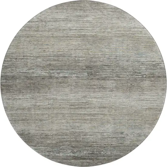 8' X 8' Taupe Gray And Silver Striped Washable Round Rug With UV Protection Photo 1