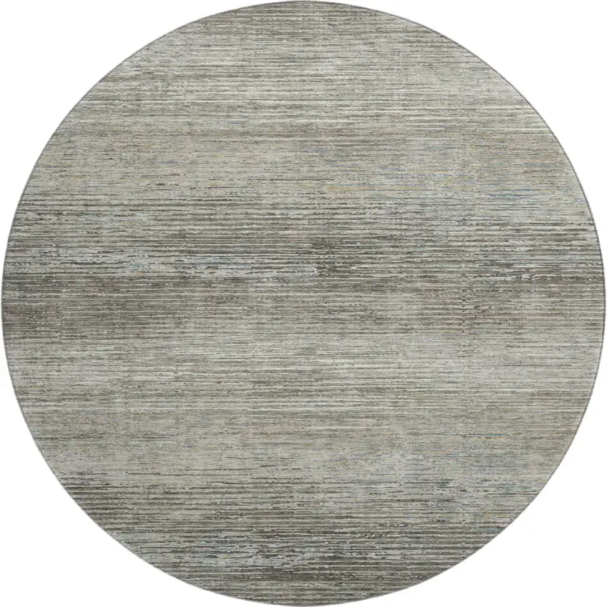 8' X 8' Taupe Gray And Silver Striped Washable Round Rug With UV Protection Photo 1