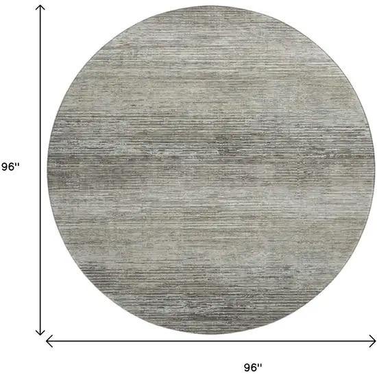 8' X 8' Taupe Gray And Silver Striped Washable Round Rug With UV Protection Photo 8