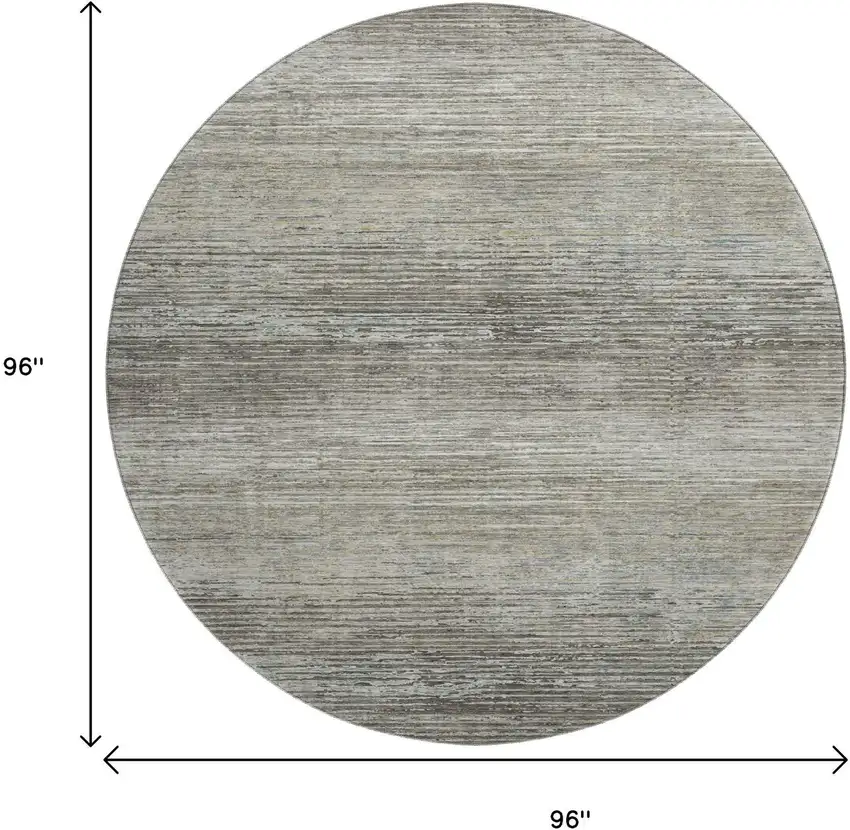 8' X 8' Taupe Gray And Silver Striped Washable Round Rug With UV Protection Photo 8