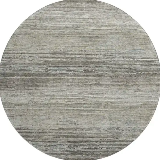 8' X 8' Taupe Gray And Silver Striped Washable Round Rug With UV Protection Photo 2