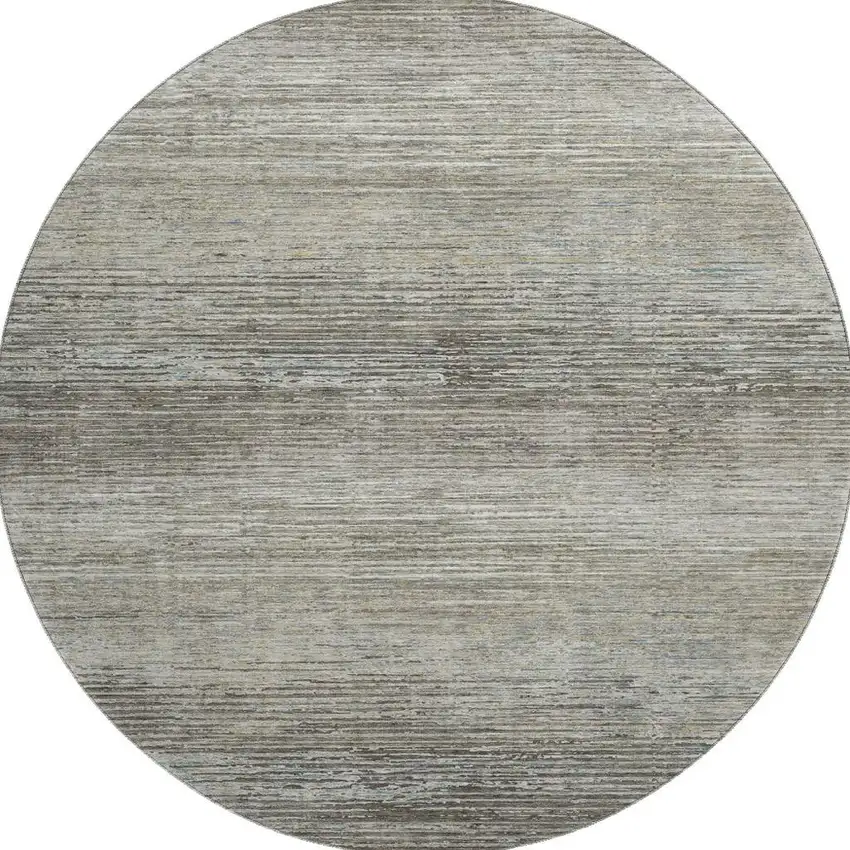 8' X 8' Taupe Gray And Silver Striped Washable Round Rug With UV Protection Photo 2