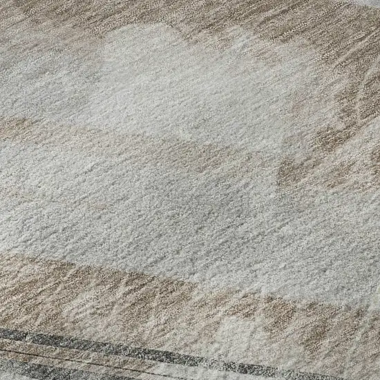 8' X 8' Taupe Gray And Silver Striped Washable Round Rug With UV Protection Photo 7