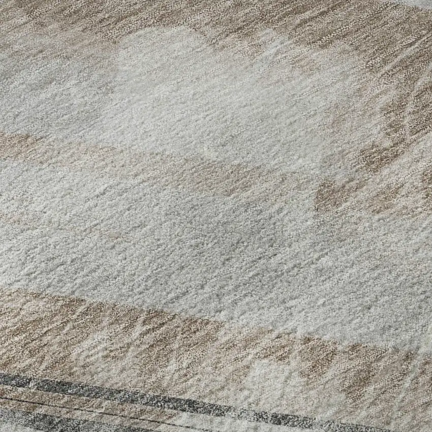 8' X 8' Taupe Gray And Silver Striped Washable Round Rug With UV Protection Photo 7