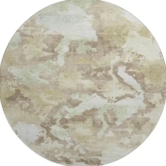 8' X 8' Taupe Ivory And Beige Abstract Washable Round Rug With UV Protection Photo 2