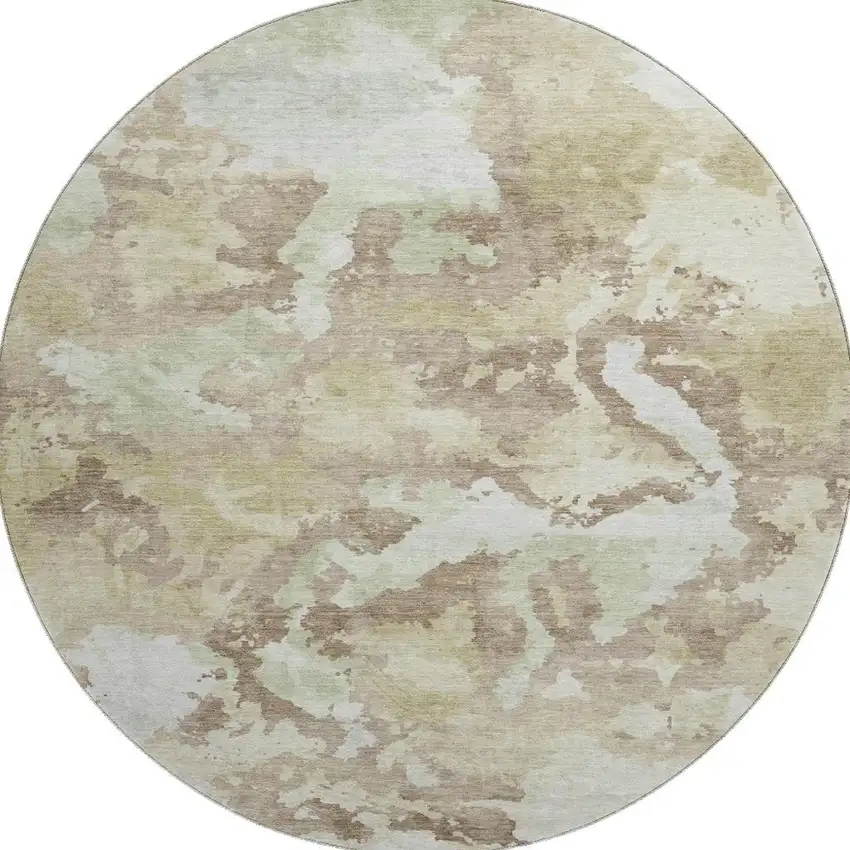 8' X 8' Taupe Ivory And Beige Abstract Washable Round Rug With UV Protection Photo 2
