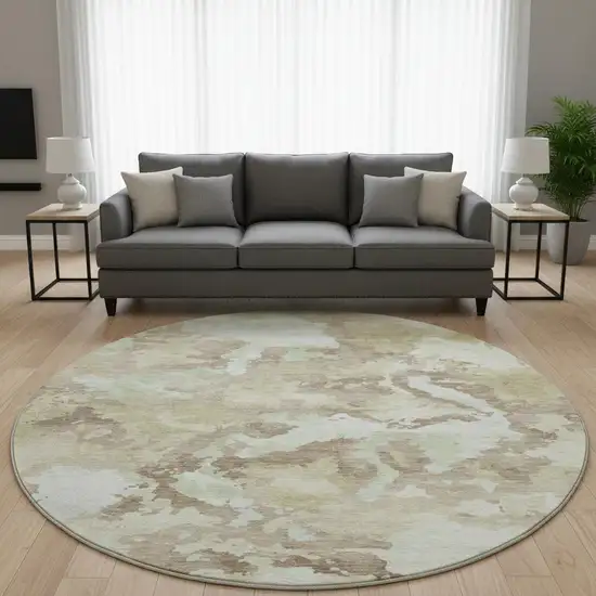 8' X 8' Taupe Ivory And Beige Abstract Washable Round Rug With UV Protection Photo 2
