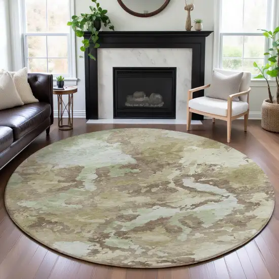 8' X 8' Taupe Ivory And Beige Abstract Washable Round Rug With UV Protection Photo 4