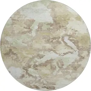 Photo of 8' X 8' Taupe Ivory And Beige Abstract Washable Round Rug With UV Protection