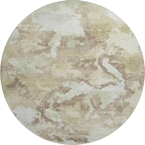 8' X 8' Taupe Ivory And Beige Abstract Washable Round Rug With UV Protection Photo 1