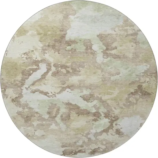 8' X 8' Taupe Ivory And Beige Abstract Washable Round Rug With UV Protection Photo 3