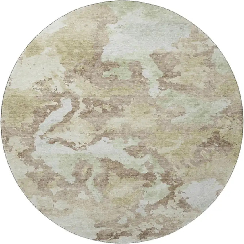 8' X 8' Taupe Ivory And Beige Abstract Washable Round Rug With UV Protection Photo 3