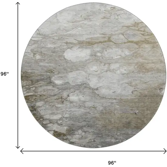 8' X 8' Taupe Ivory And Gray Abstract Washable Round Rug With UV Protection Photo 8