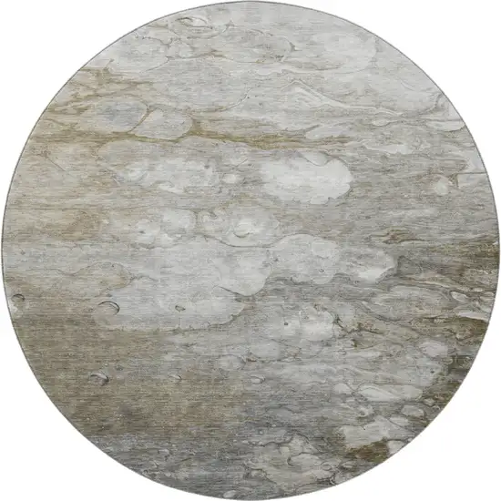 8' X 8' Taupe Ivory And Gray Abstract Washable Round Rug With UV Protection Photo 2