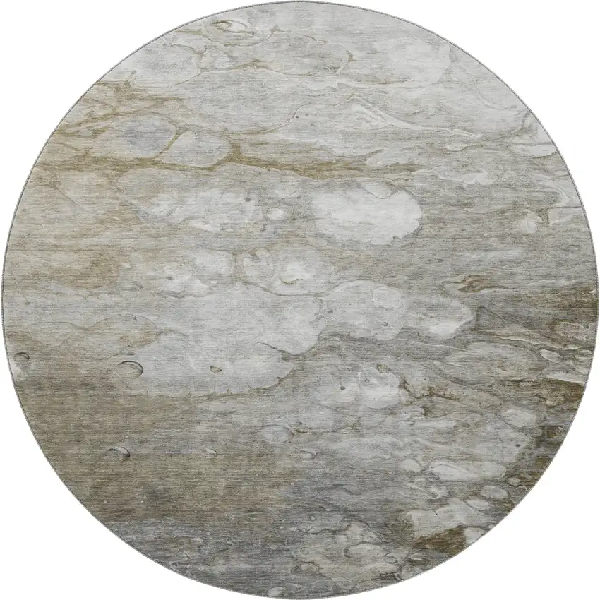 8' X 8' Taupe Ivory And Gray Abstract Washable Round Rug With UV Protection Photo 2