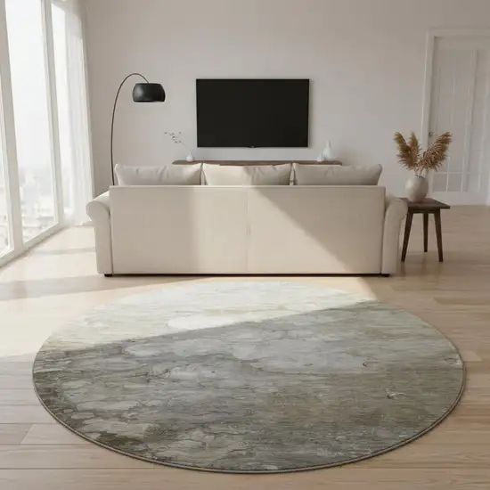 8' X 8' Taupe Ivory And Gray Abstract Washable Round Rug With UV Protection Photo 2