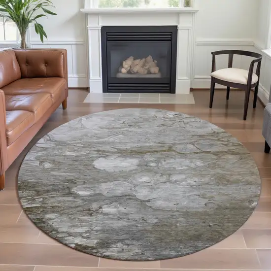 8' X 8' Taupe Ivory And Gray Abstract Washable Round Rug With UV Protection Photo 3