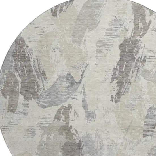 8' X 8' Taupe Ivory And Gray Abstract Washable Round Rug With UV Protection Photo 2