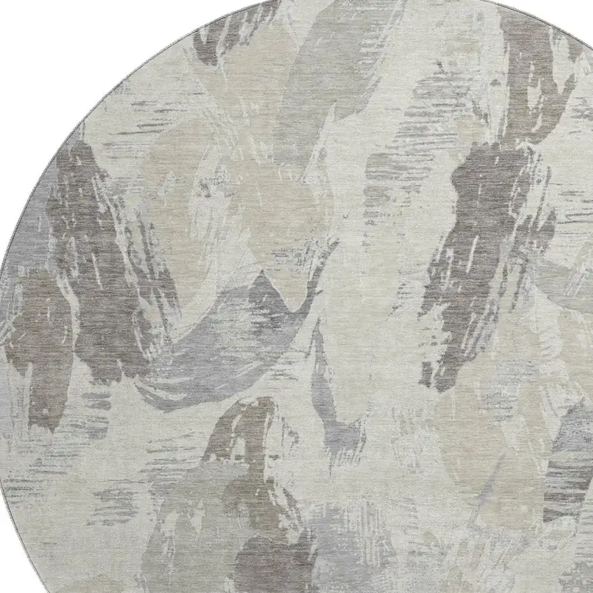 8' X 8' Taupe Ivory And Gray Abstract Washable Round Rug With UV Protection Photo 2